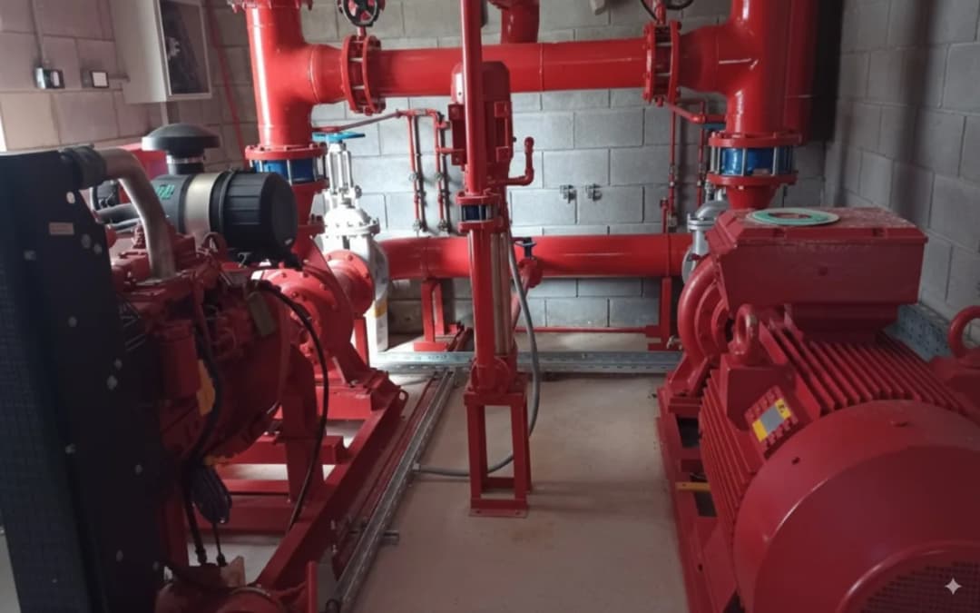 Equipo de presurización contra incendio: bombas, colector y válvulas
